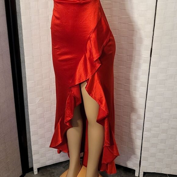 BRAND NEW CRYSTAL DOLL  BAE RUFFLE HEM SATIN SLEEVELESS DRESS - Picture 8 of 16